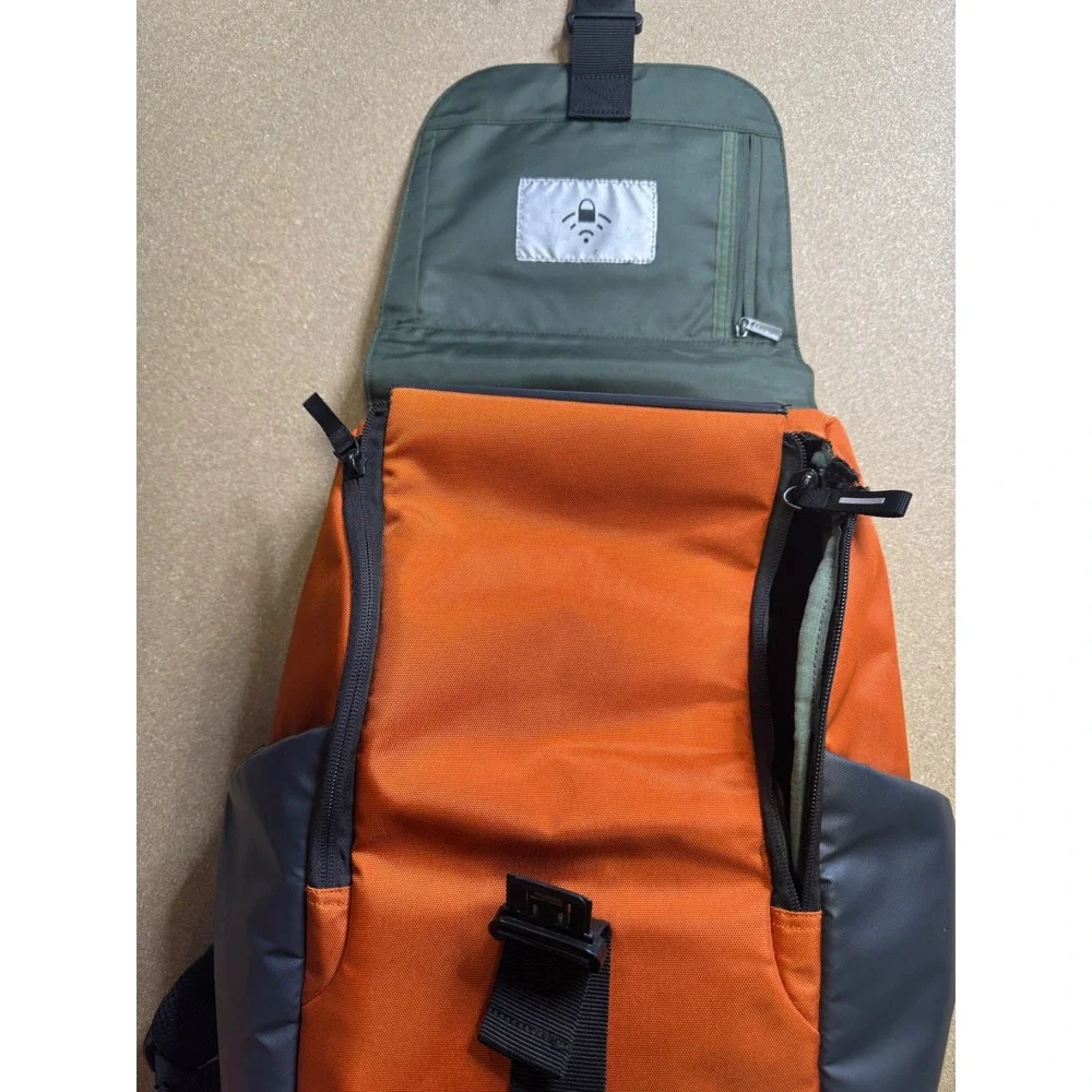 Delsey Orange Gray Tech Backpack Water Resistant Laptop Travel School‎ Bag FLAW.